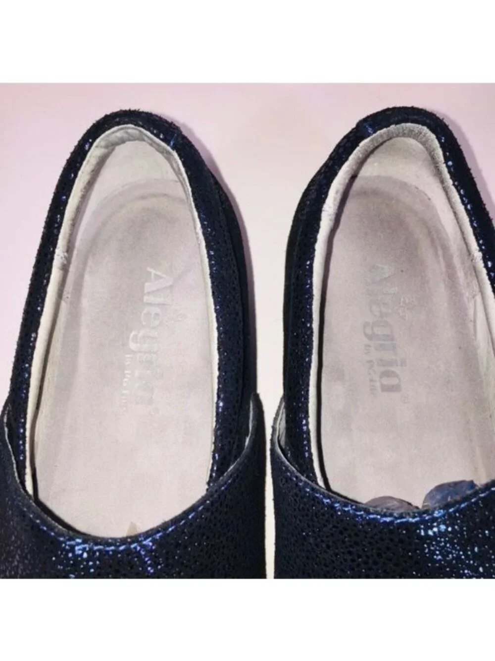 Alegria Womens Lauryn Cosmos Blue Metallic Leather Loafers size 38 US 8 8.5